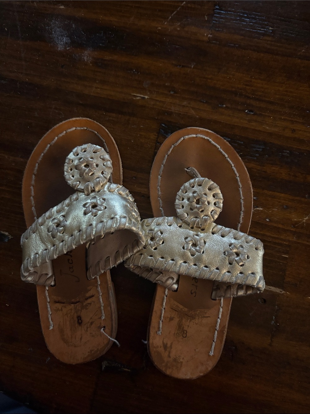Jack Rogers Kids Metallic Gold Leather Sandals with Signature Medallion